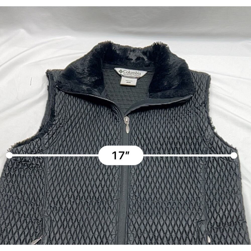 Columbia Women's Vest Black Faux Fur Collar Micro Quilted Full Zip Size Medium - Picture 10 of 11